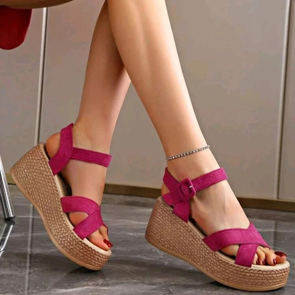 Thick-Soled Pink Waterproof Platform High-Heeled Sandals For Women Summer - Picture 2 of 7